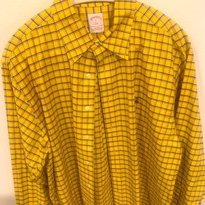 Brooks brothers large long sleeve, yellow with blue/light red stripes.